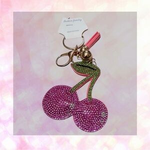 🦄 Pink Cherries Bling Rhinestone Puffy Bag Charm/Keychain!